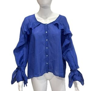 Zara Basic Button Down Blouse Womens Size Small Long Sleeve Cascading Ruffle